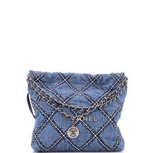 Chanel Small 22 Chain Hobo Quilted Stitched Denim